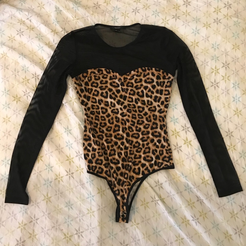 Forever21 Mesh & Cheetah Print Bodysuit